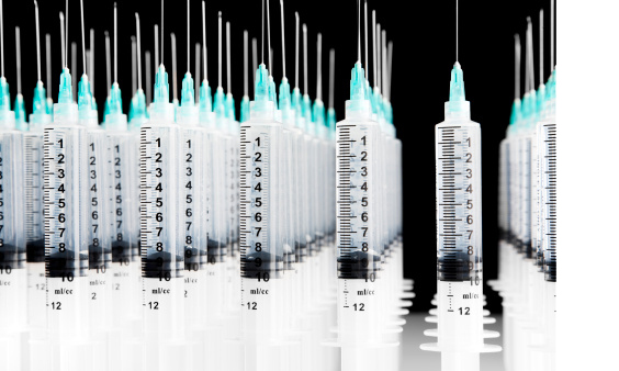 Multiple rows of syringes